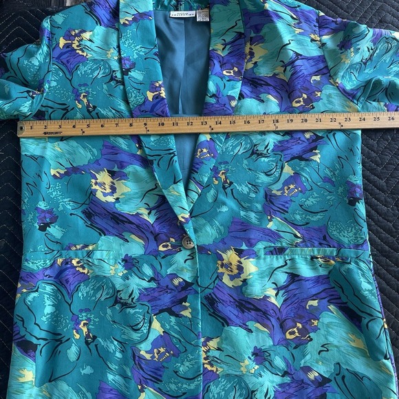 Point of View Silk Blazer Women Large Multicolor Lined Floral Abstract Dry Clean - Picture 6 of 9